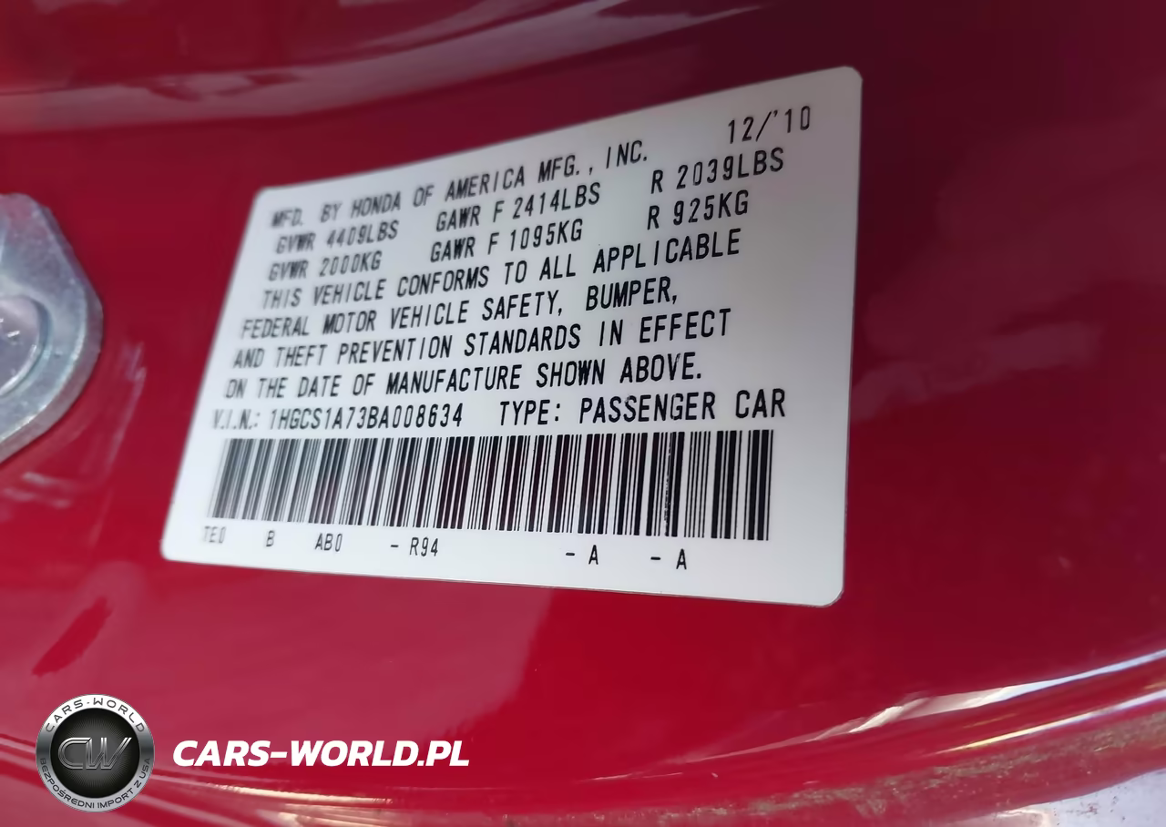 2011 Honda Accord 2.4 Ex VIN:1HGCS1A73BA008634 - 9