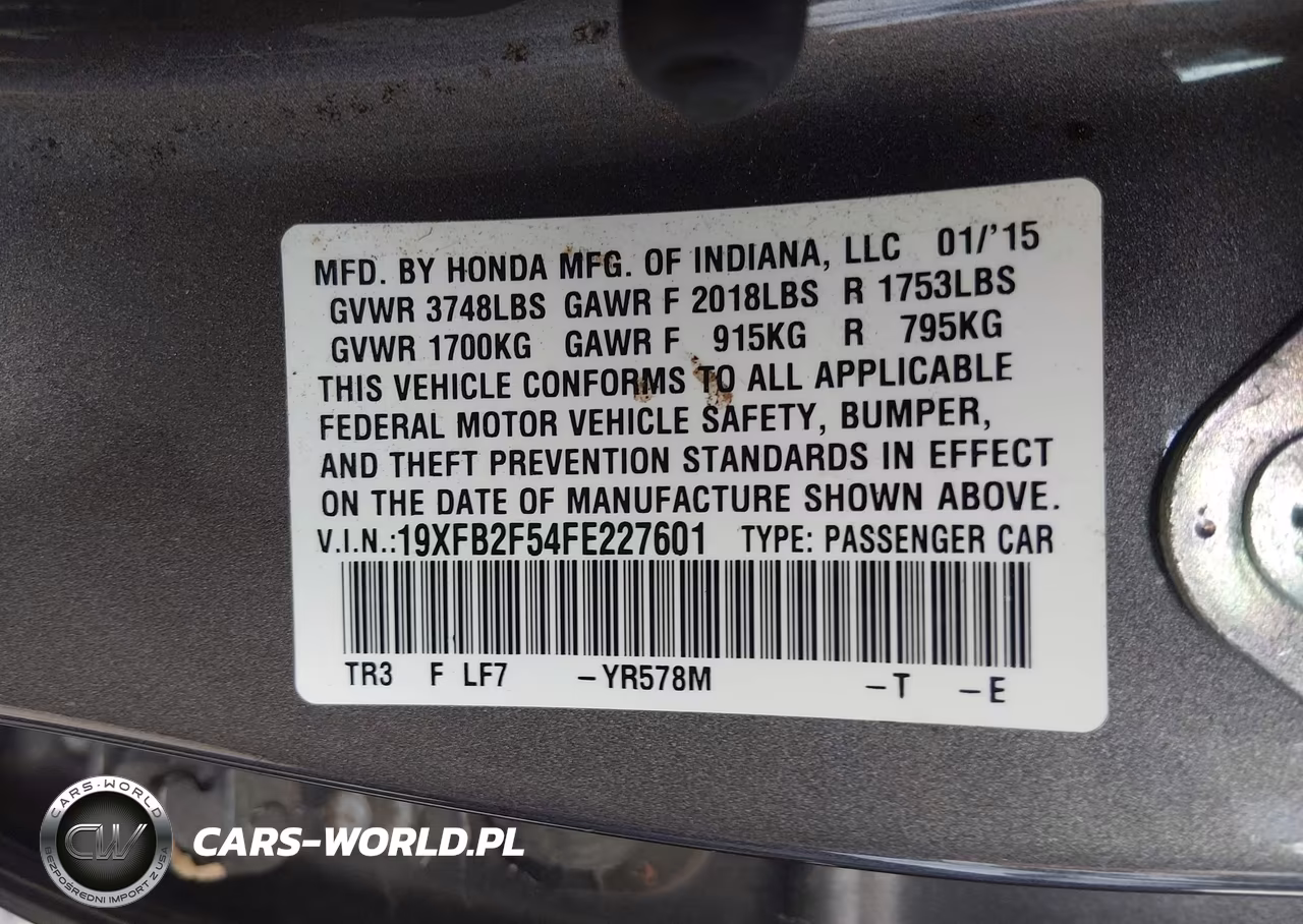 2015 Honda Civic Lx VIN:19XFB2F54FE227601 - 9