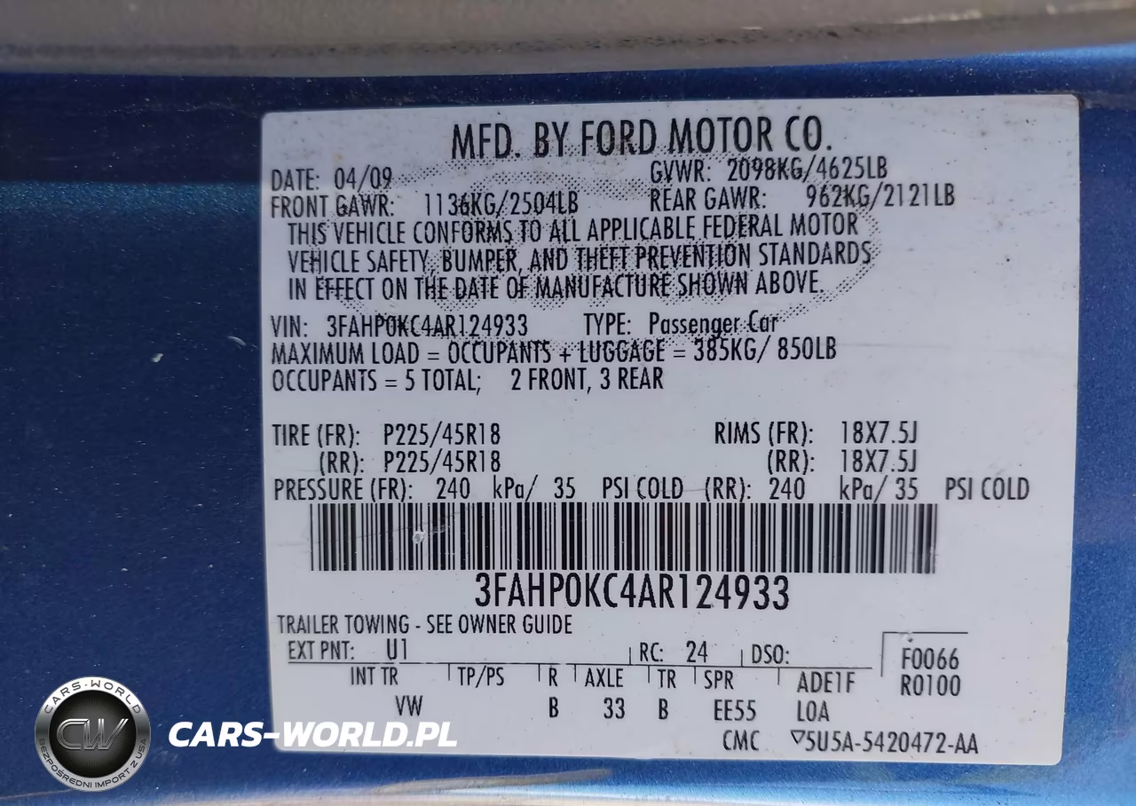 2010 Ford Fusion Sport VIN:3FAHP0KC4AR124933 - 9