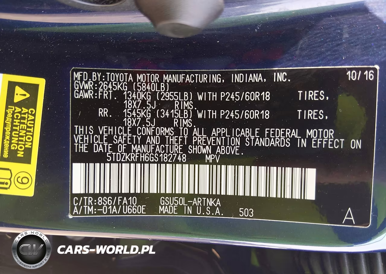 2016 Toyota Highlander Le Plus V6 VIN:5TDZKRFH6GS182748 - 9
