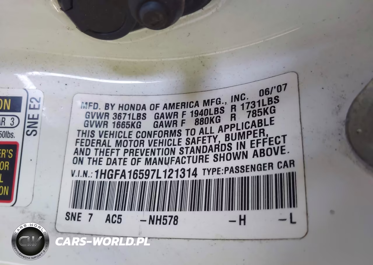 2007 Honda Civic Lx VIN:1HGFA16597L121314 - 9
