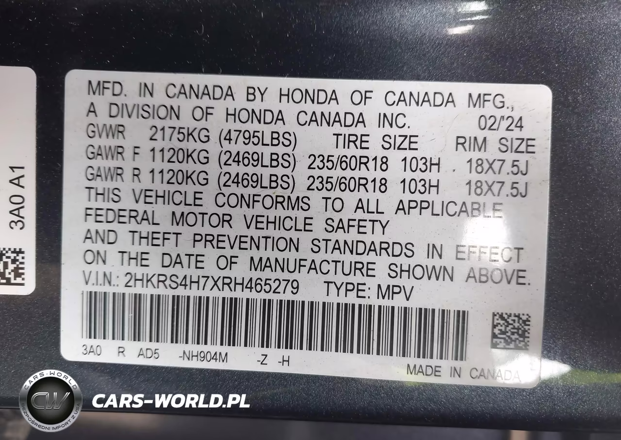 2024 Honda Cr-V Ex-L Awd VIN:2HKRS4H7XRH465279 - 9