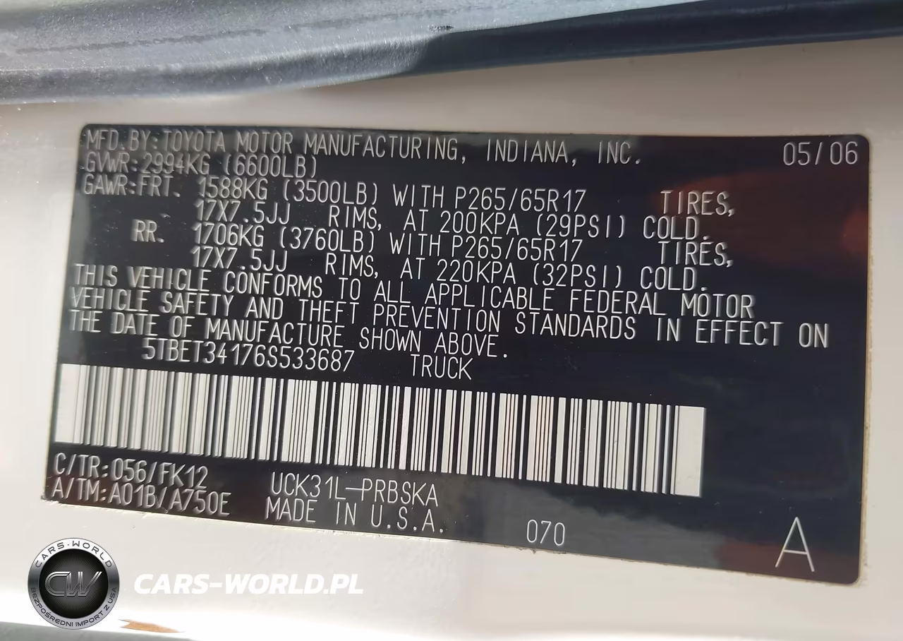 2006 Toyota Tundra Sr5 V8 VIN:5TBET34176S533687 - 9