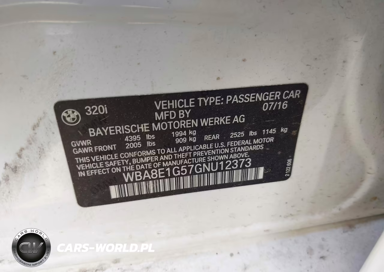 2016 BMW 320I VIN:WBA8E1G57GNU12373 - 9