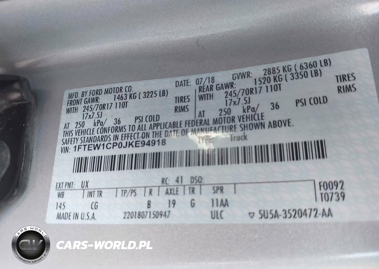2018 Ford F-150 Xl VIN:1FTEW1CP0JKE94918 - 9