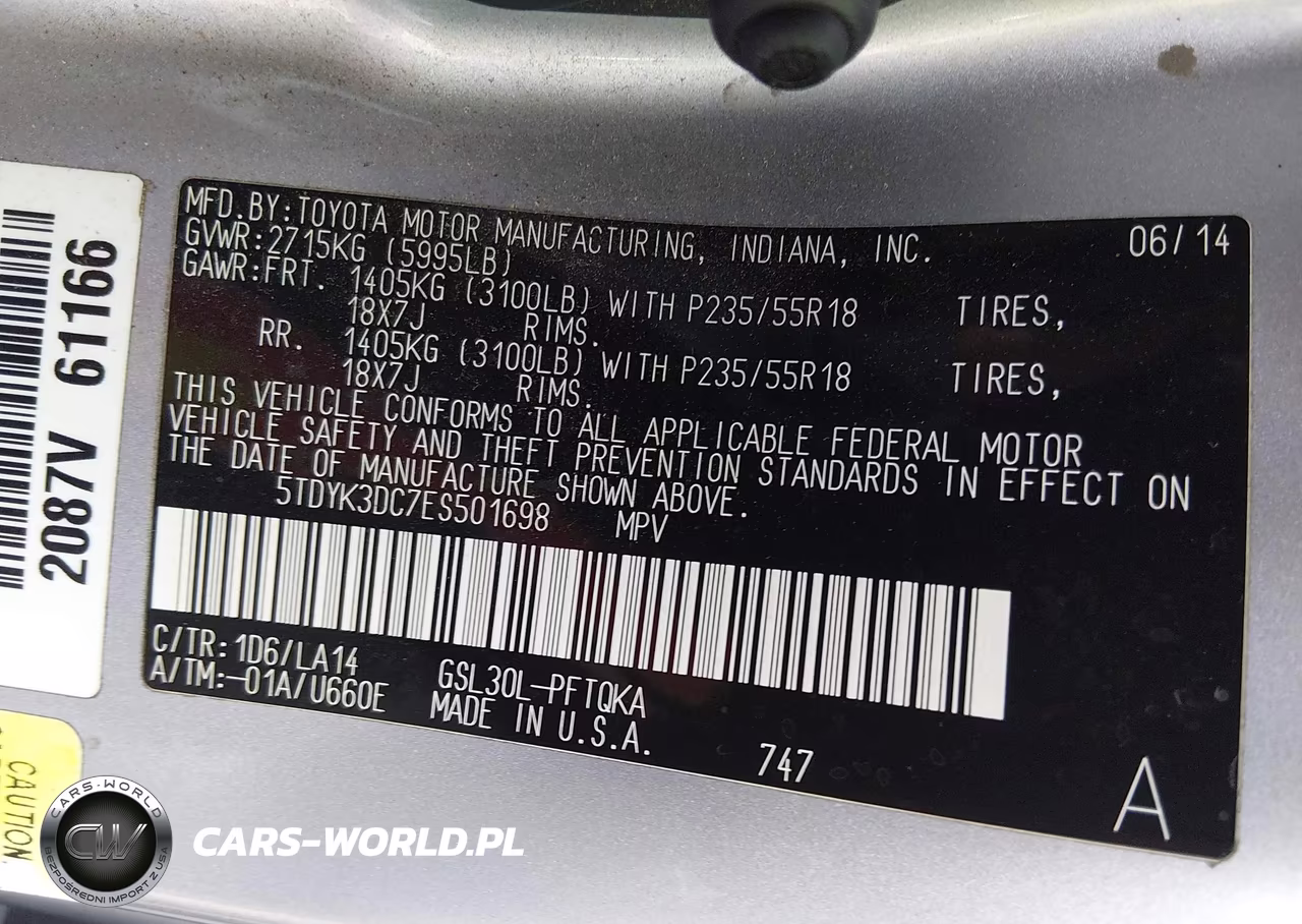 2014 Toyota Sienna Limited V6 7 Passenger VIN:5TDYK3DC7ES501698 - 9