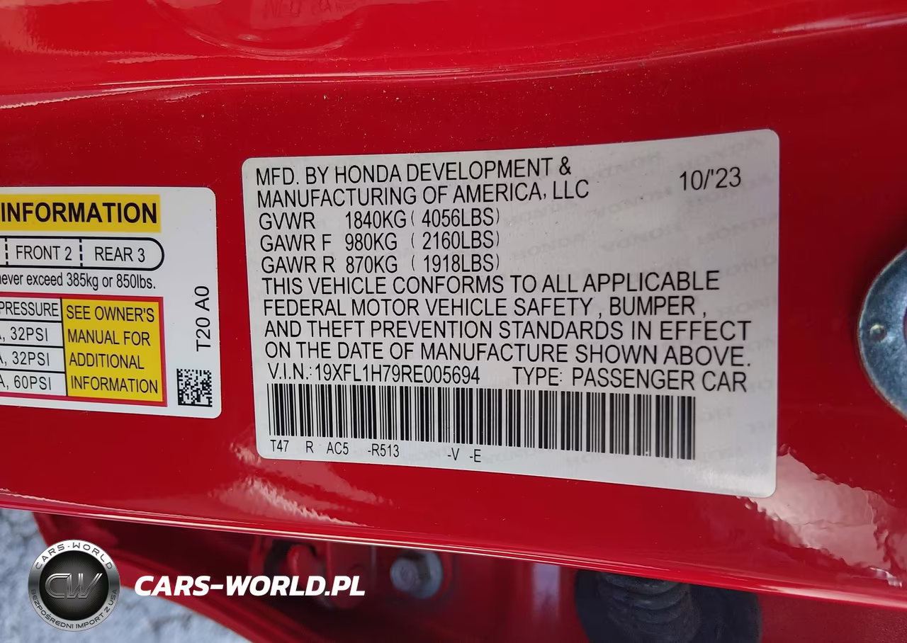 2024 Honda Civic Ex-L VIN:19XFL1H79RE005694 - 9