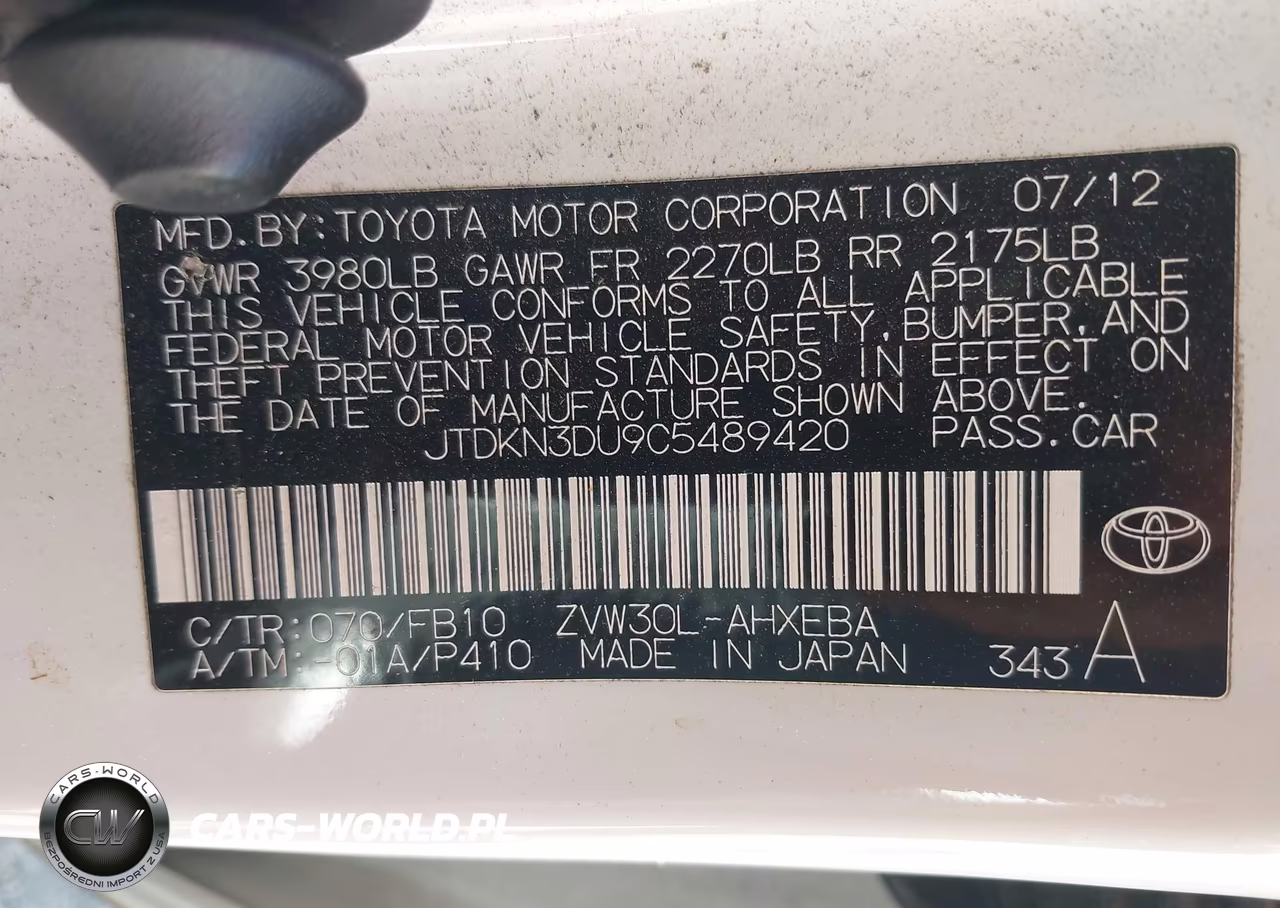 2012 Toyota Prius Two VIN:JTDKN3DU9C5489420 - 9