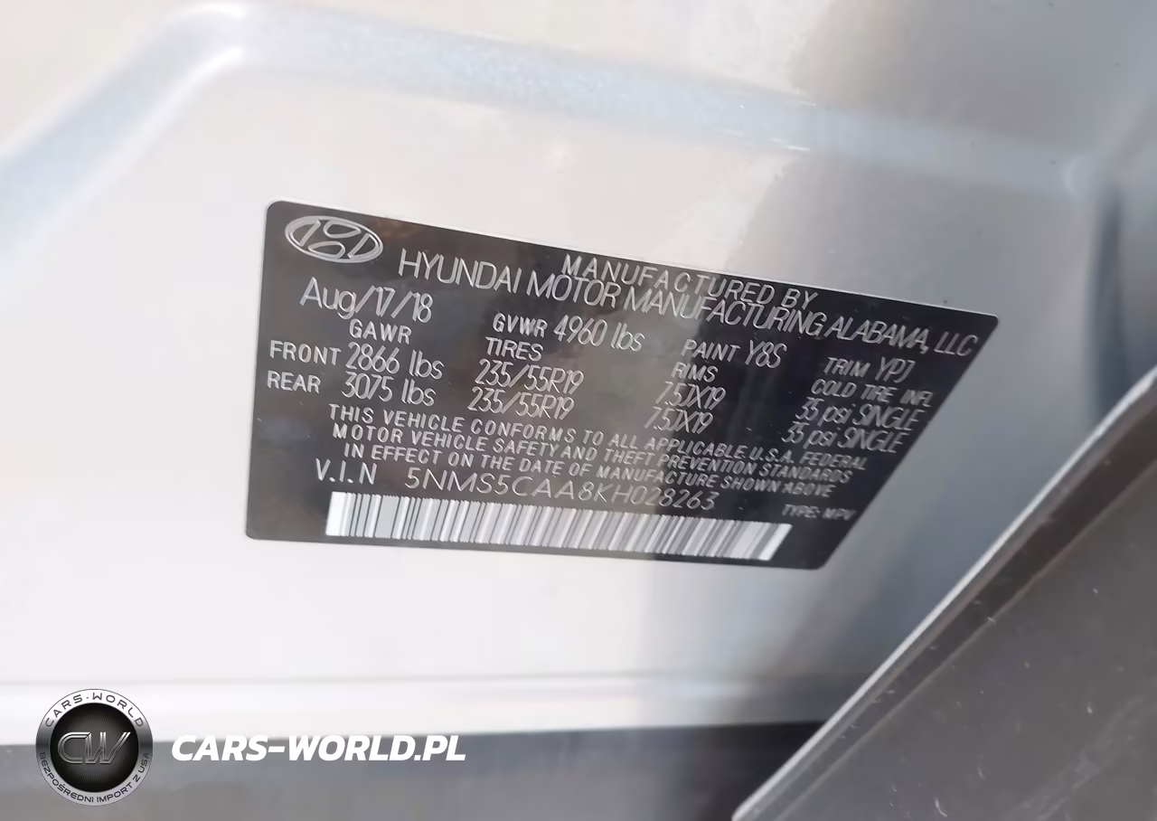 2019 Hyundai Santa Fe Ultimate 2.0T VIN:5NMS5CAA8KH028263 - 9
