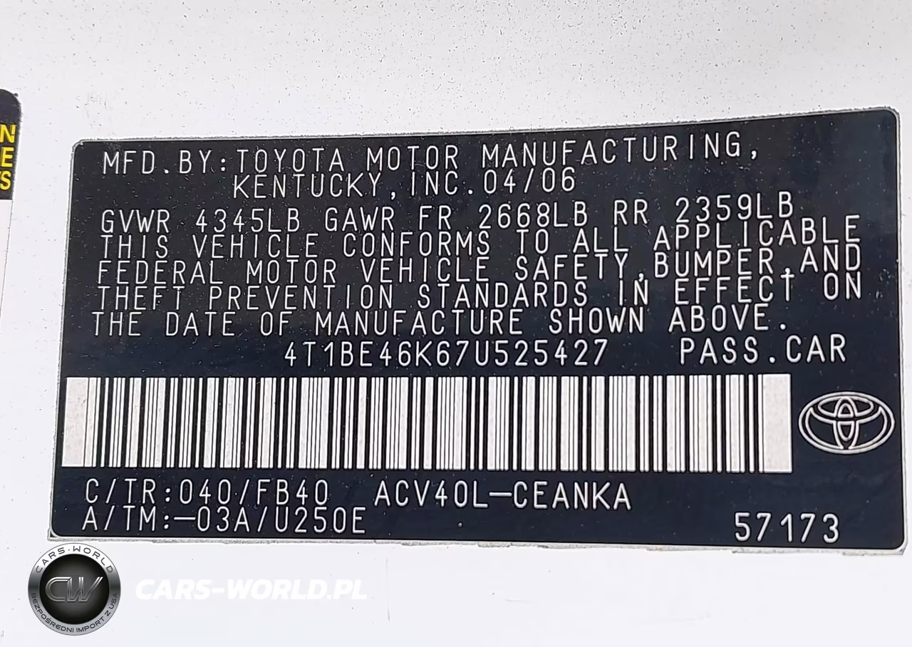 2007 Toyota Camry Le VIN:4T1BE46K67U525427 - 9