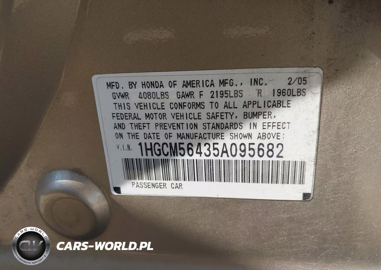2005 Honda Accord 2.4 Lx VIN:1HGCM56435A095682 - 9