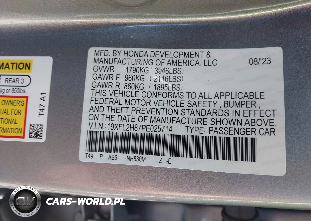 2023 Honda Civic Sport VIN:19XFL2H87PE025714 - 9
