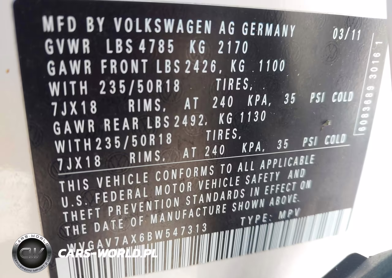 2011 Volkswagen Tiguan Se VIN:WVGAV7AX6BW547313 - 9