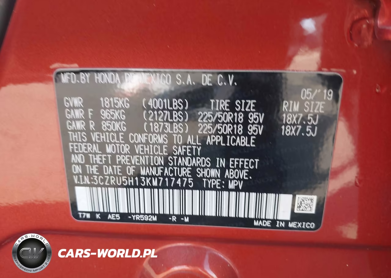2019 Honda Hr-V Sport VIN:3CZRU5H13KM717475 - 9