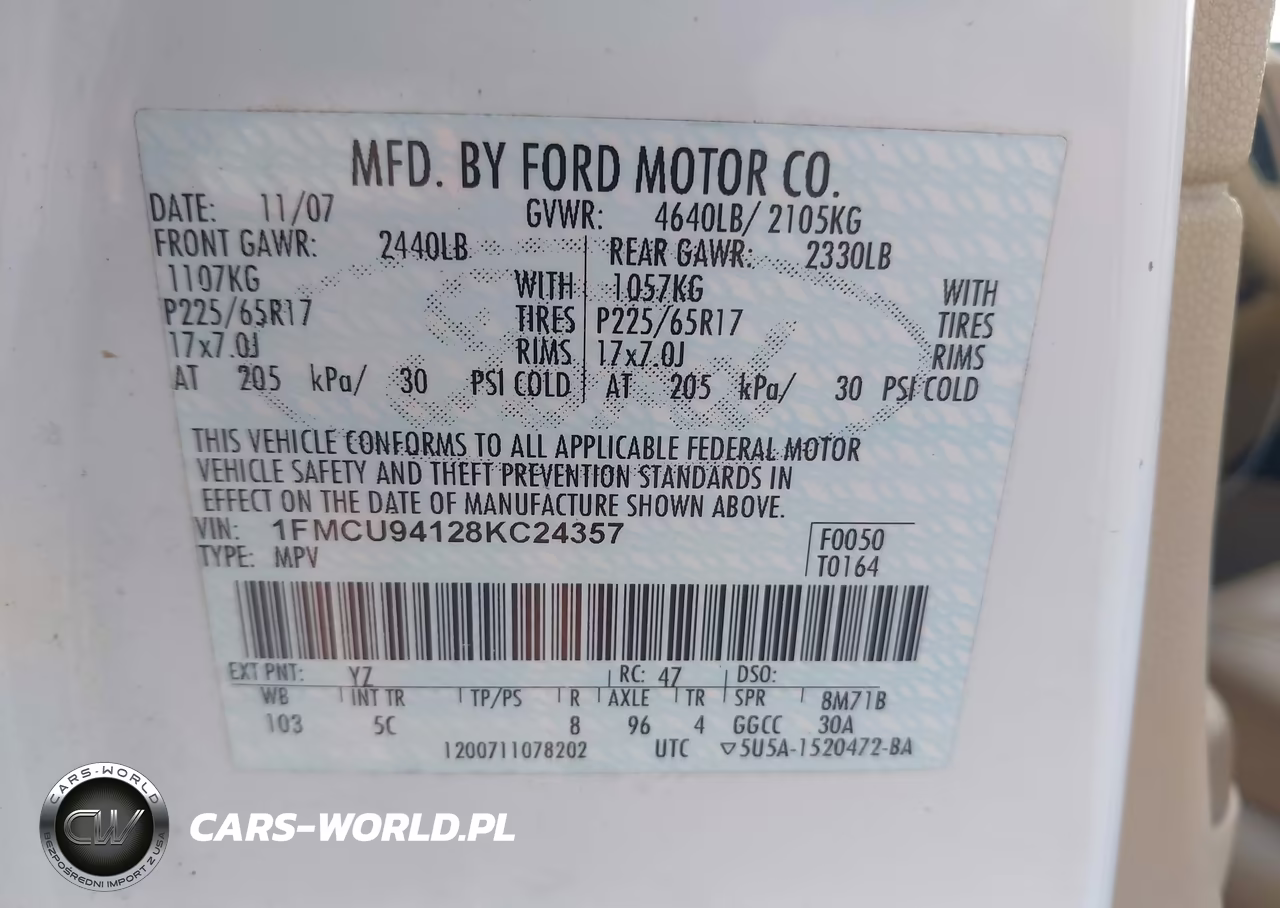 2008 Ford Escape Limited VIN:1FMCU94128KC24357 - 9