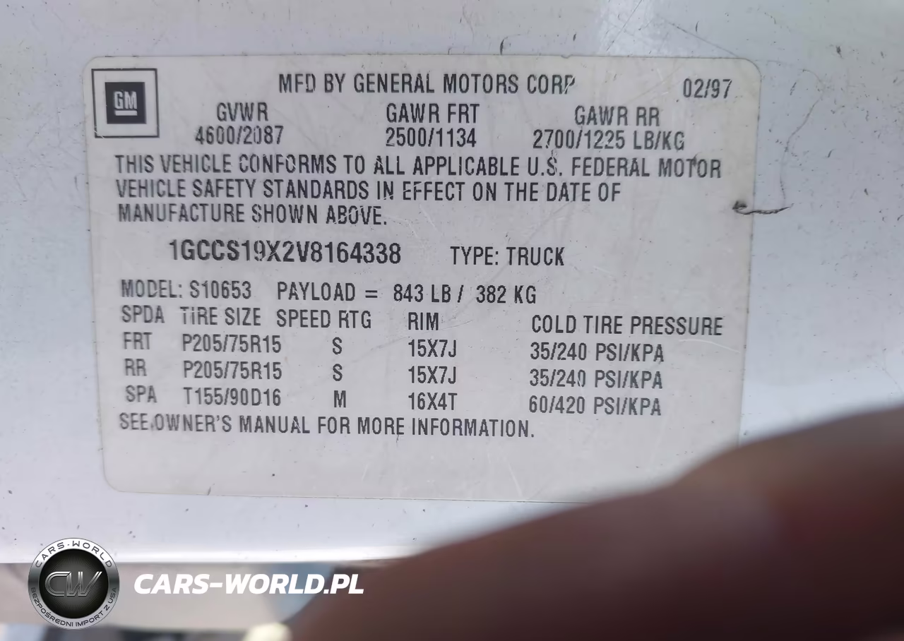 1997 Chevrolet S-10 Ls Fleetside Cmi VIN:1GCCS19X2V8164338 - 9