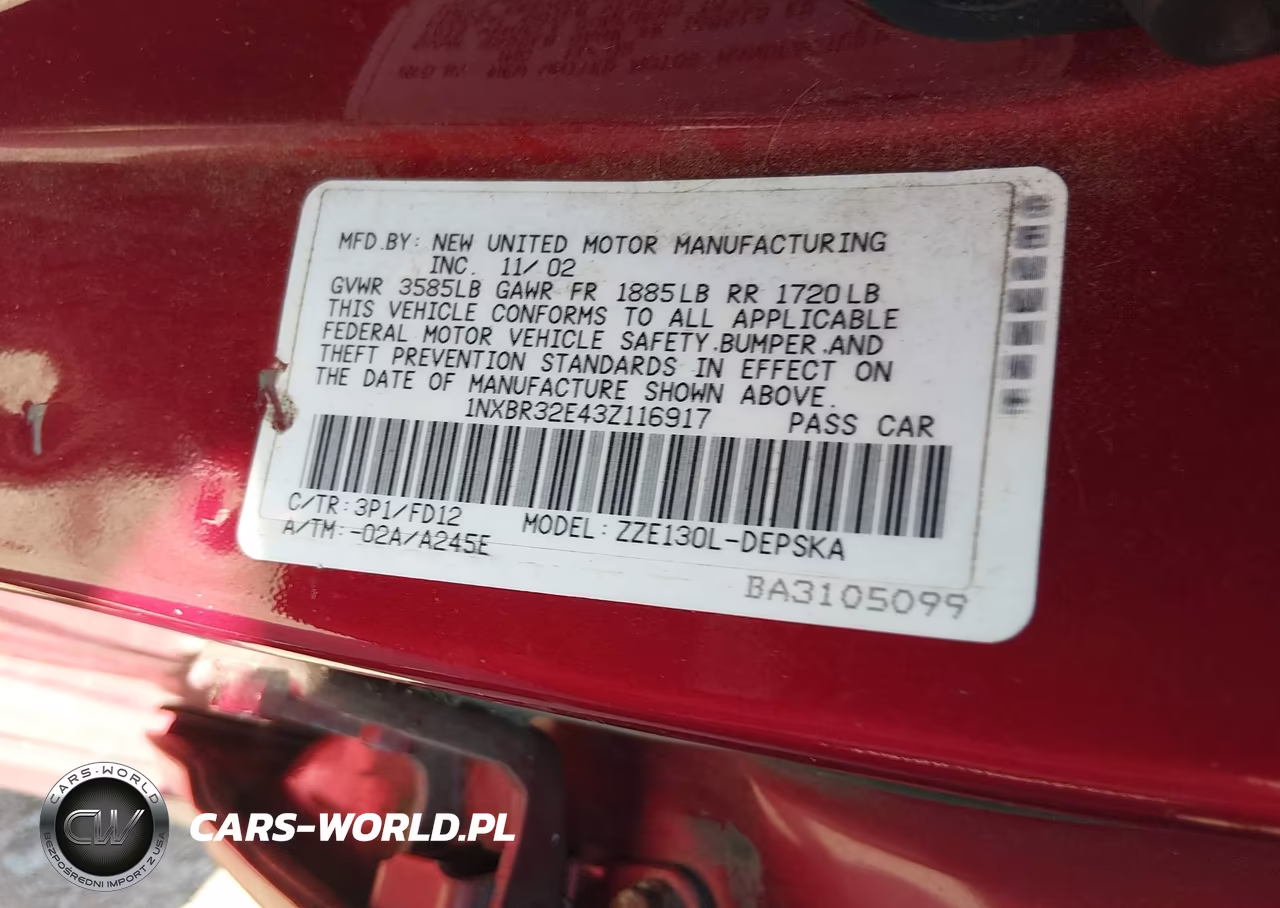 2003 Toyota Corolla S VIN:1NXBR32E43Z116917 - 9