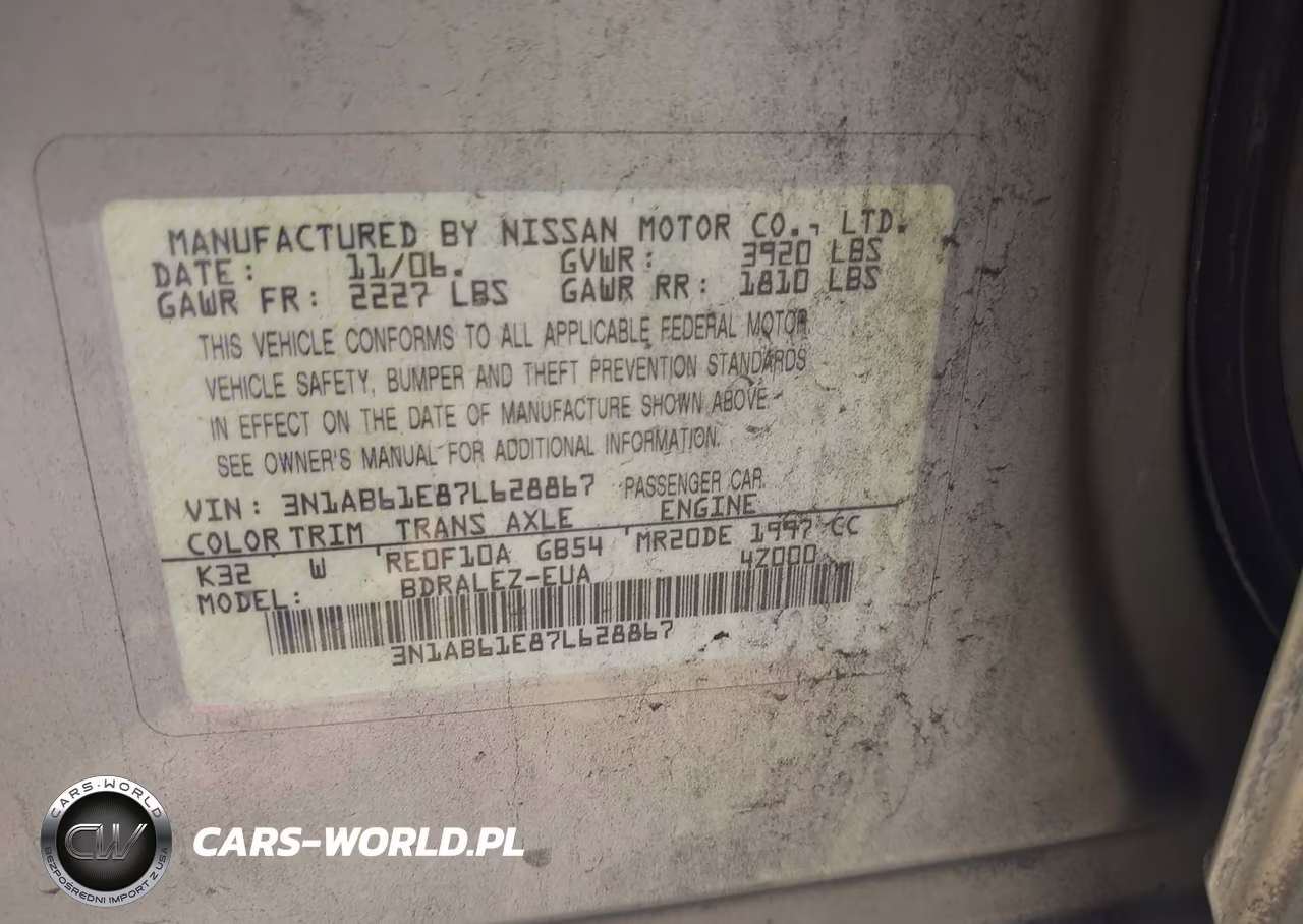 2007 Nissan Sentra 2.0S VIN:3N1AB61E87L628867 - 9