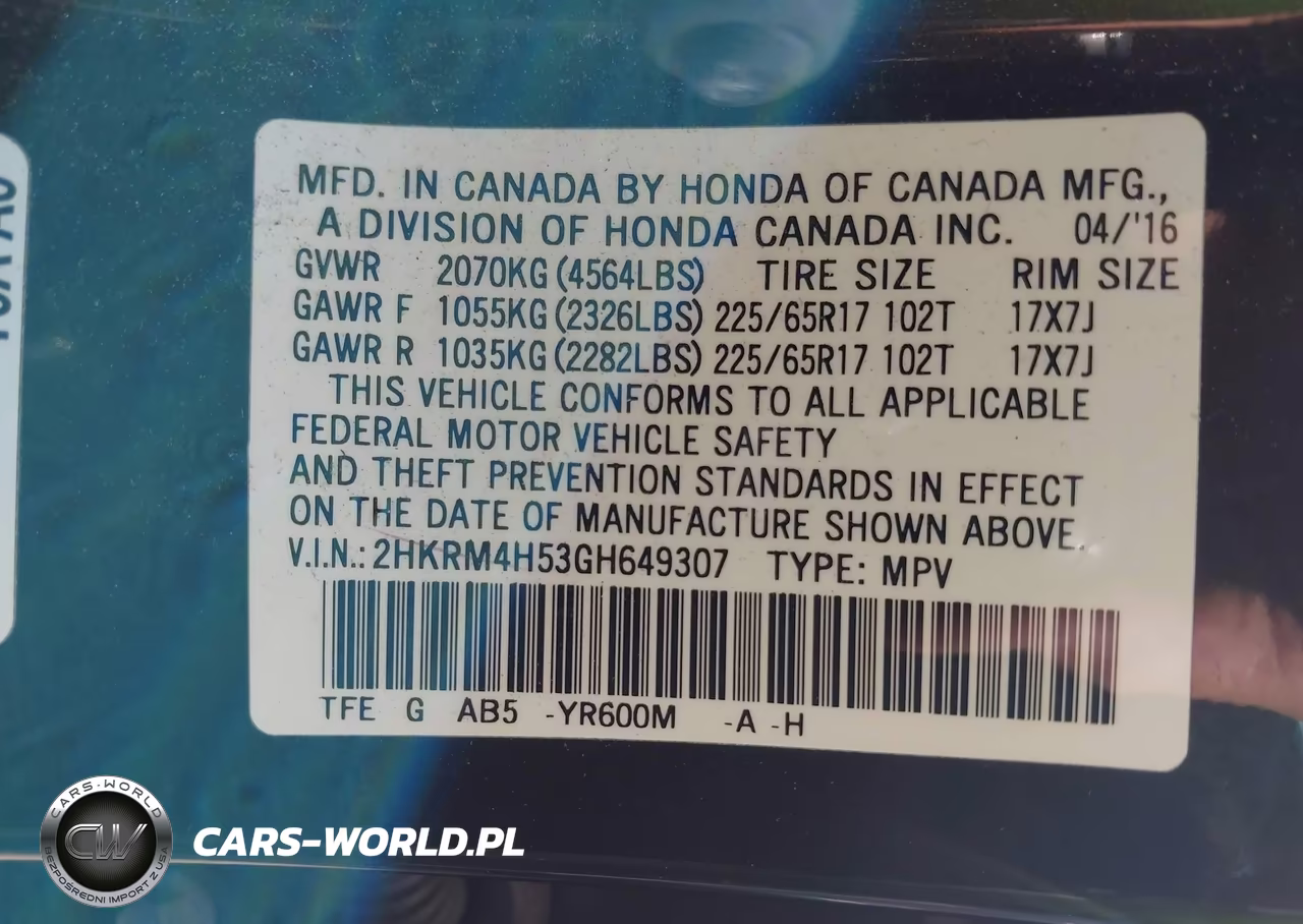 2016 Honda Cr-V Ex VIN:2HKRM4H53GH649307 - 9