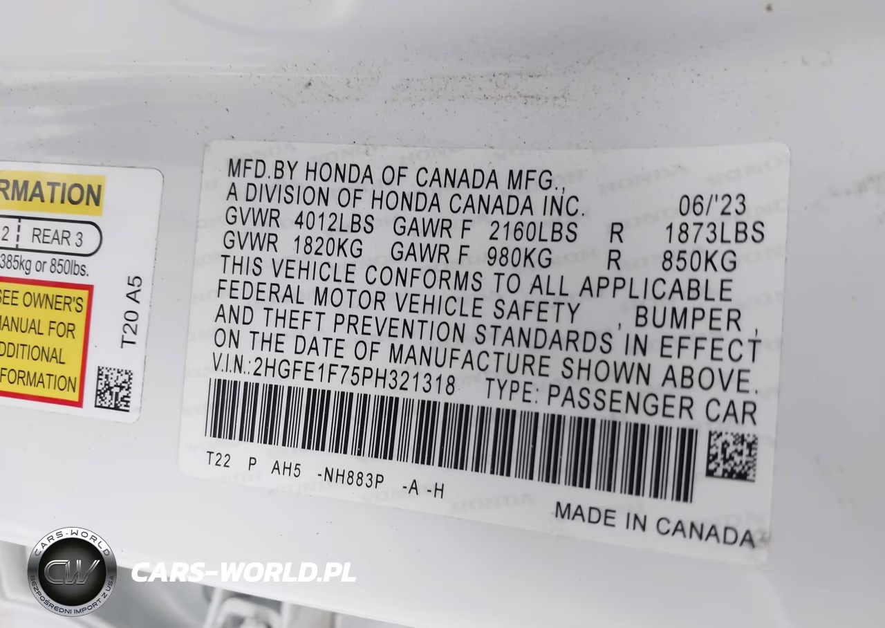 2023 Honda Civic Ex-Ex W-O Bsi VIN:2HGFE1F75PH321318 - 9