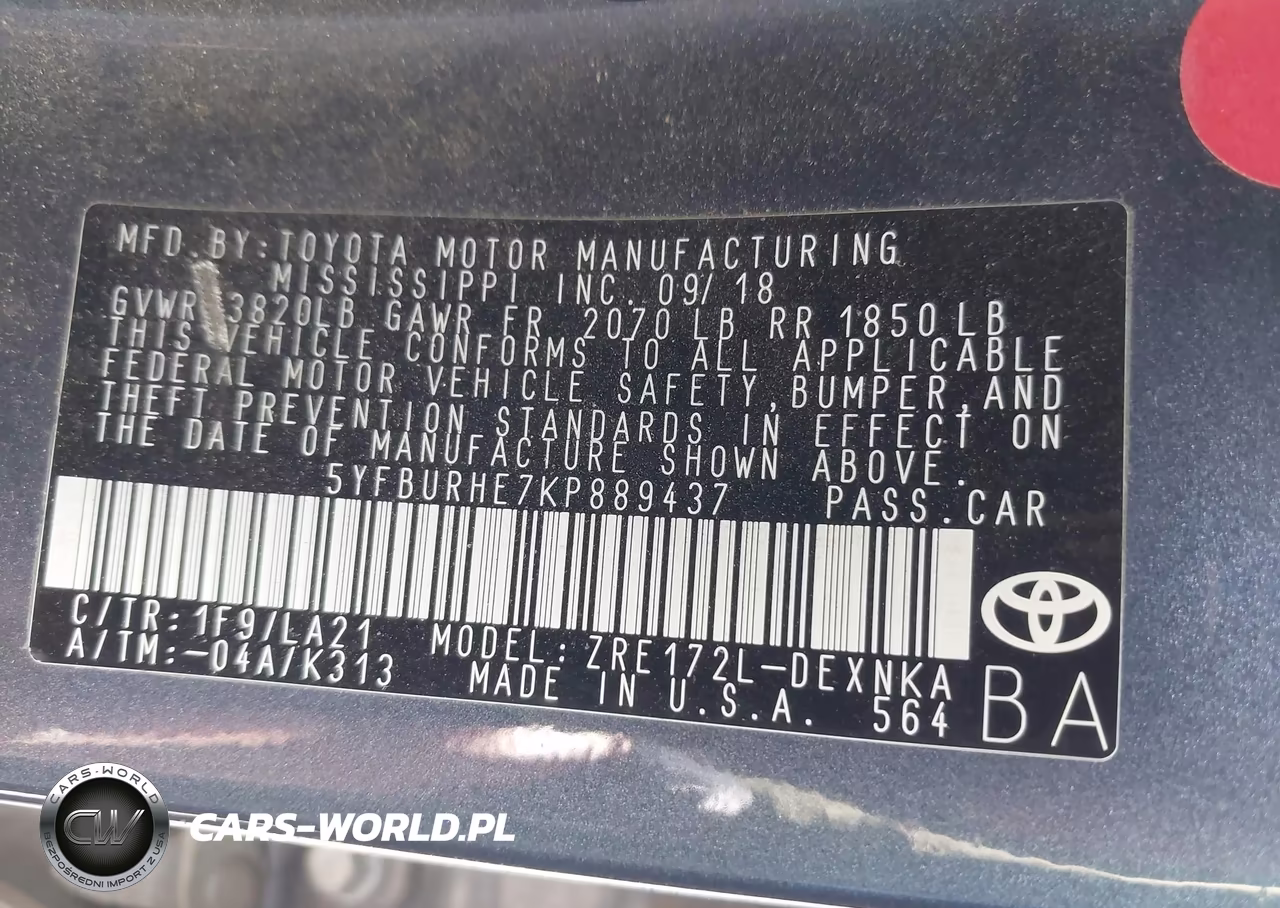 2019 Toyota Corolla Xle VIN:5YFBURHE7KP889437 - 9