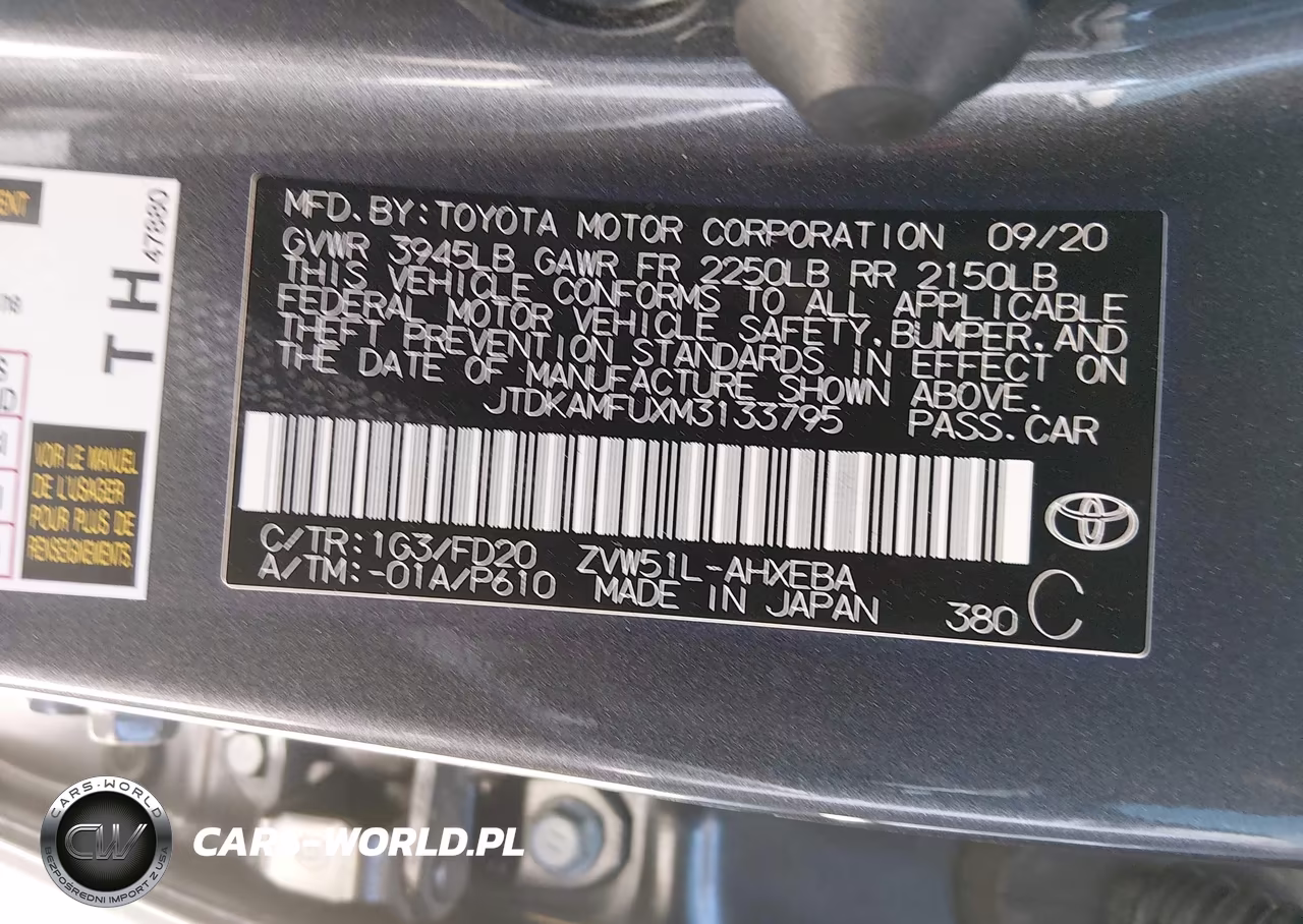 2021 Toyota Prius Le VIN:JTDKAMFUXM3133795 - 9