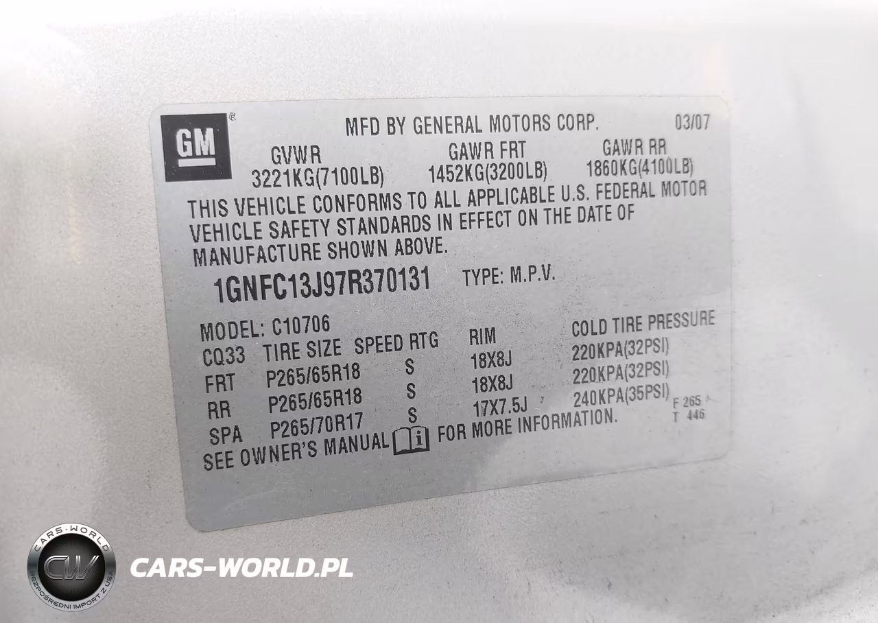 2007 Chevrolet Tahoe Lt VIN:1GNFC13J97R370131 - 9