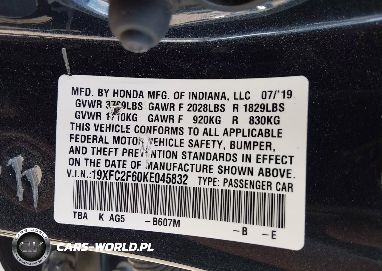 2019 Honda Civic Lx VIN:19XFC2F60KE045832 - 9