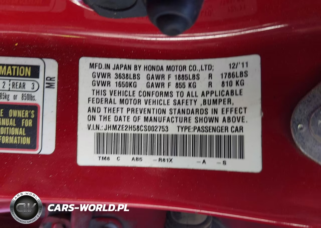 2012 Honda Insight Lx VIN:JHMZE2H58CS002753 - 9