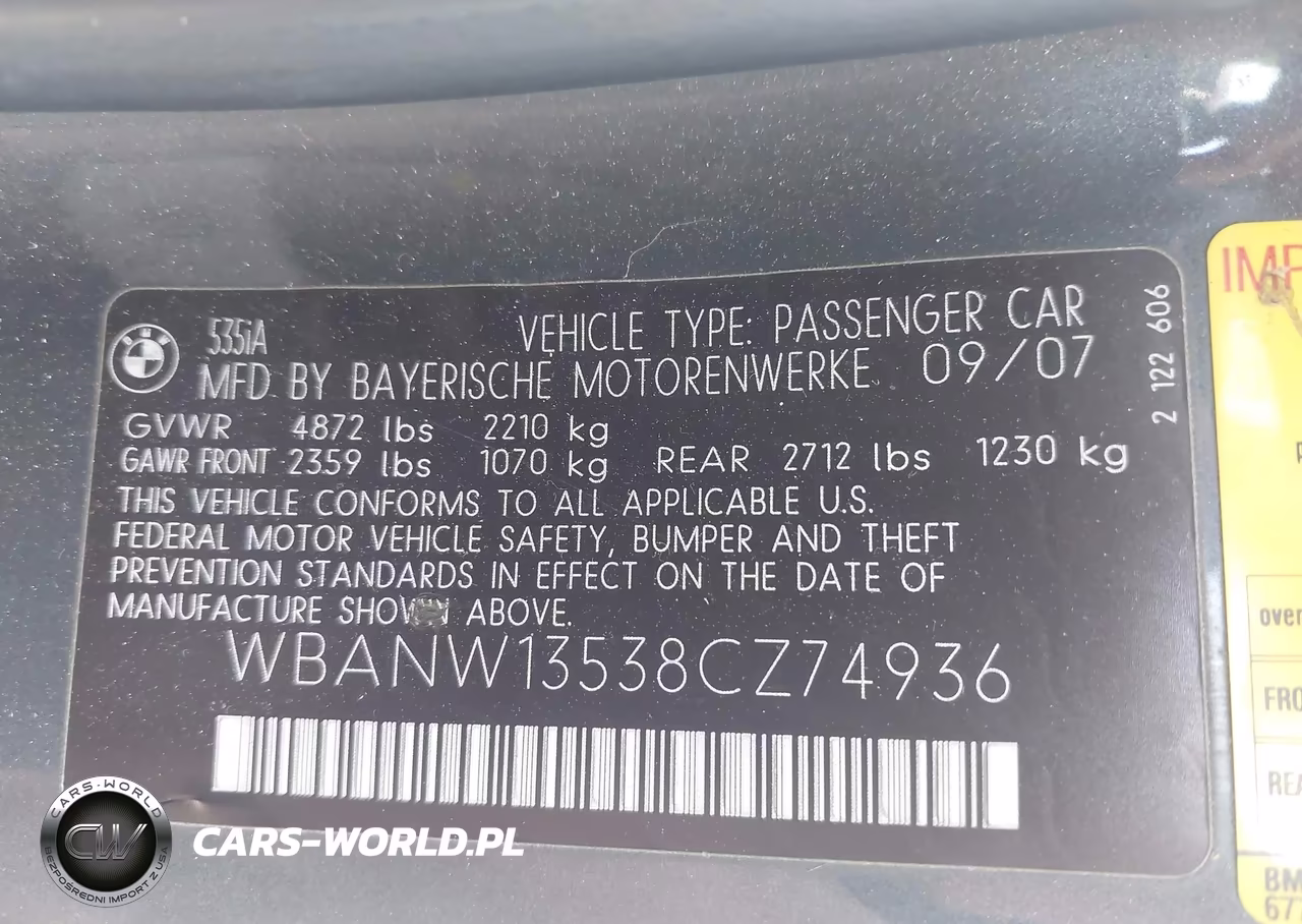 2008 BMW 535I VIN:WBANW13538CZ74936 - 9