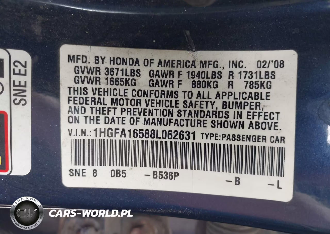 2008 Honda Civic Lx VIN:1HGFA16588L062631 - 9