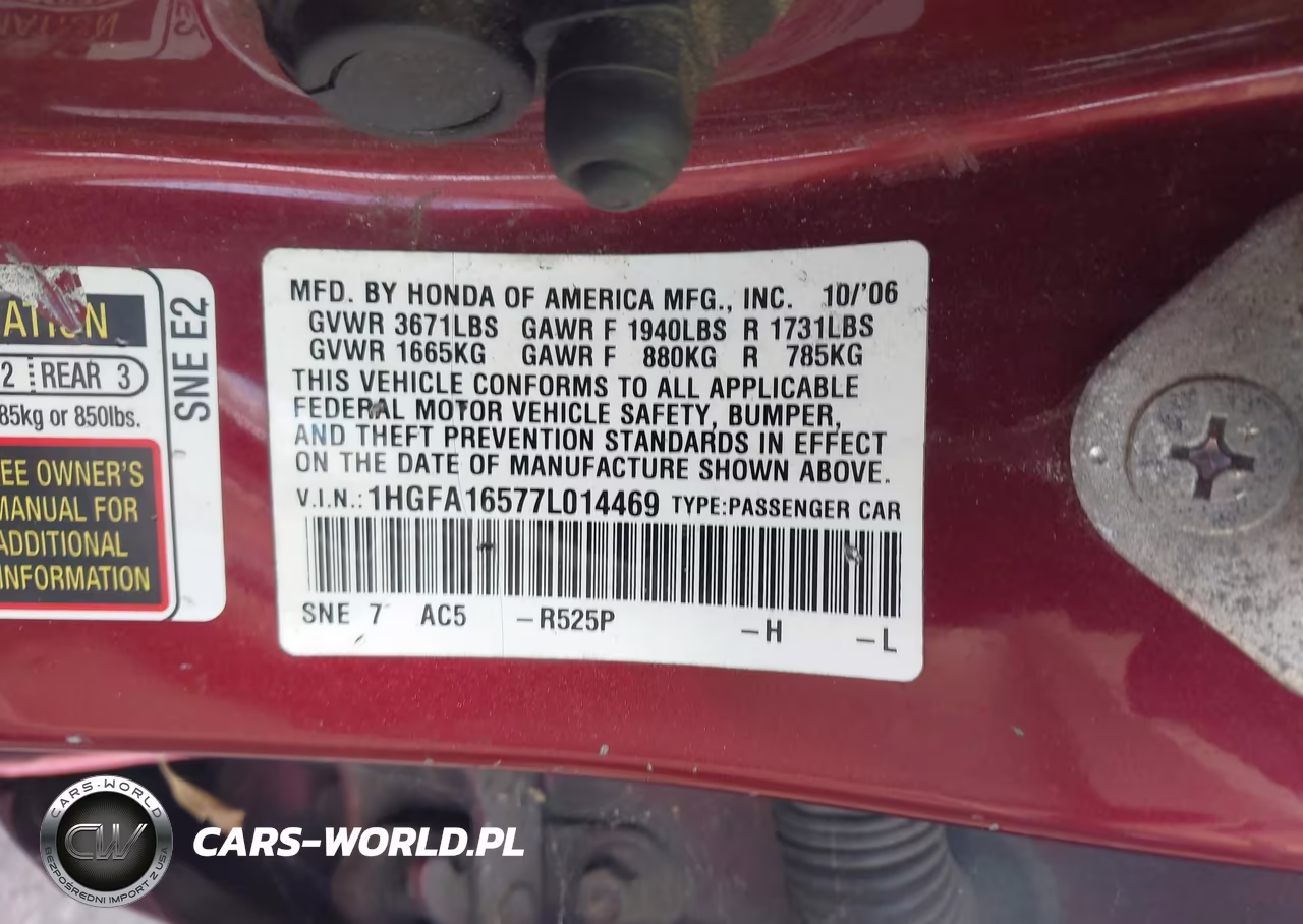 2007 Honda Civic Lx VIN:1HGFA16577L014469 - 9
