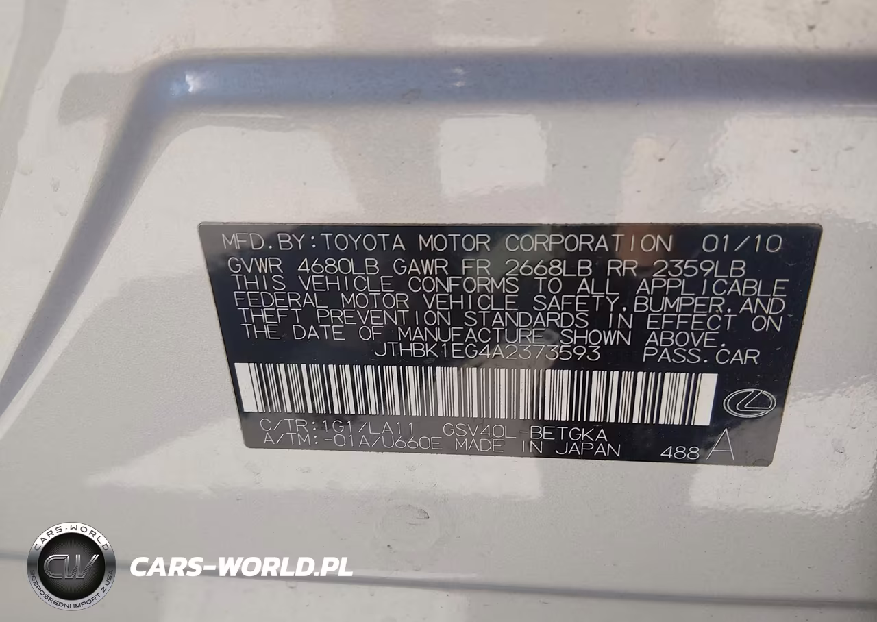 2010 Lexus Es 350 VIN:JTHBK1EG4A2373593 - 9