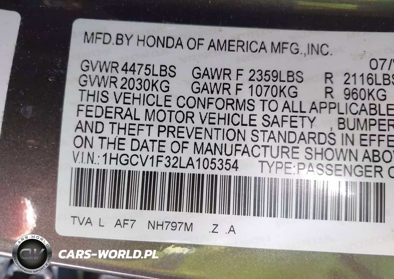 2020 Honda Accord Sport VIN:1HGCV1F32LA105354 - 9