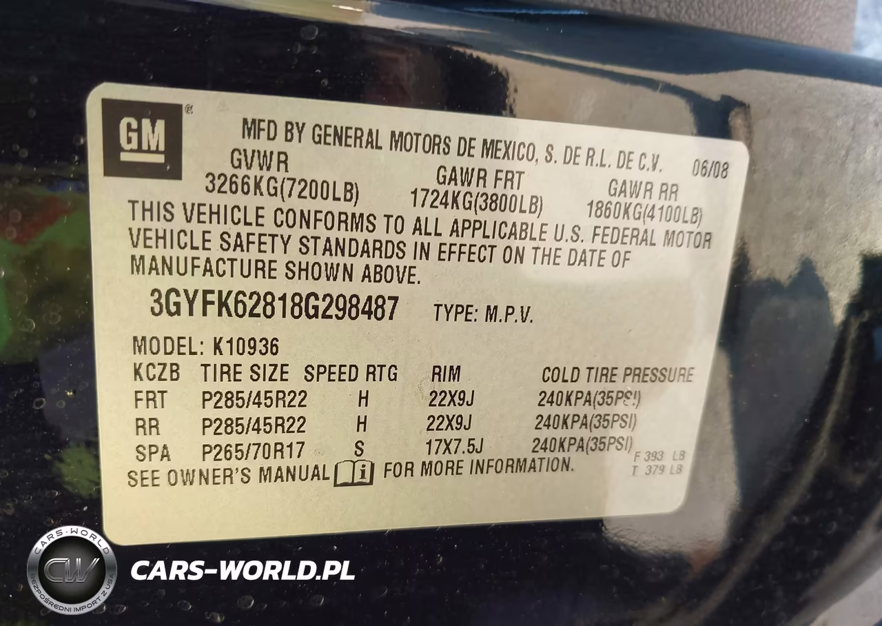 CADILLAC ESCALADE EXT VIN:3GYFK62818G298487 - 9