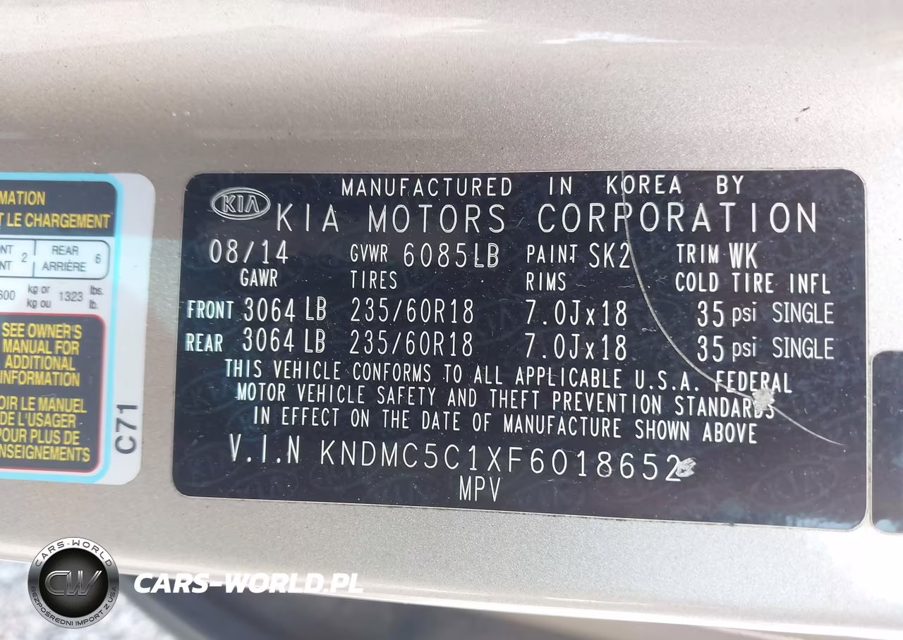 2015 Kia Sedona Sx VIN:KNDMC5C1XF6018652 - 9