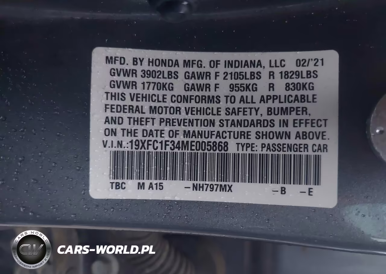 2021 Honda Civic Ex VIN:19XFC1F34ME005868 - 9