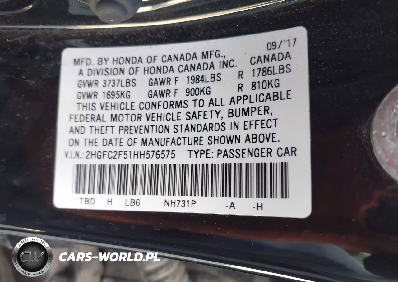 2017 Honda Civic Lx VIN:2HGFC2F51HH576575 - 9