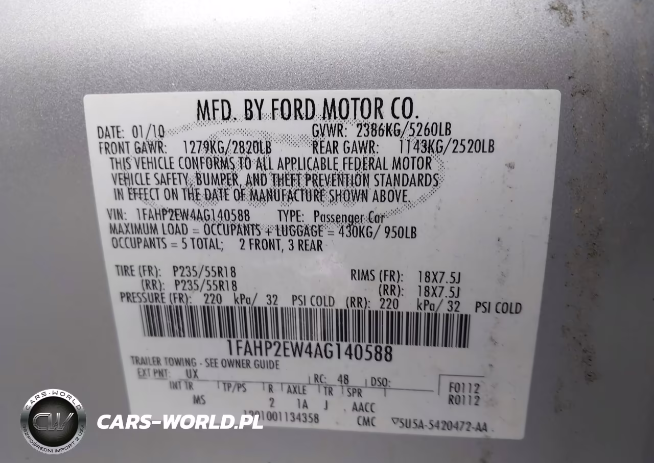 2010 Ford Taurus Sel VIN:1FAHP2EW4AG140588 - 9