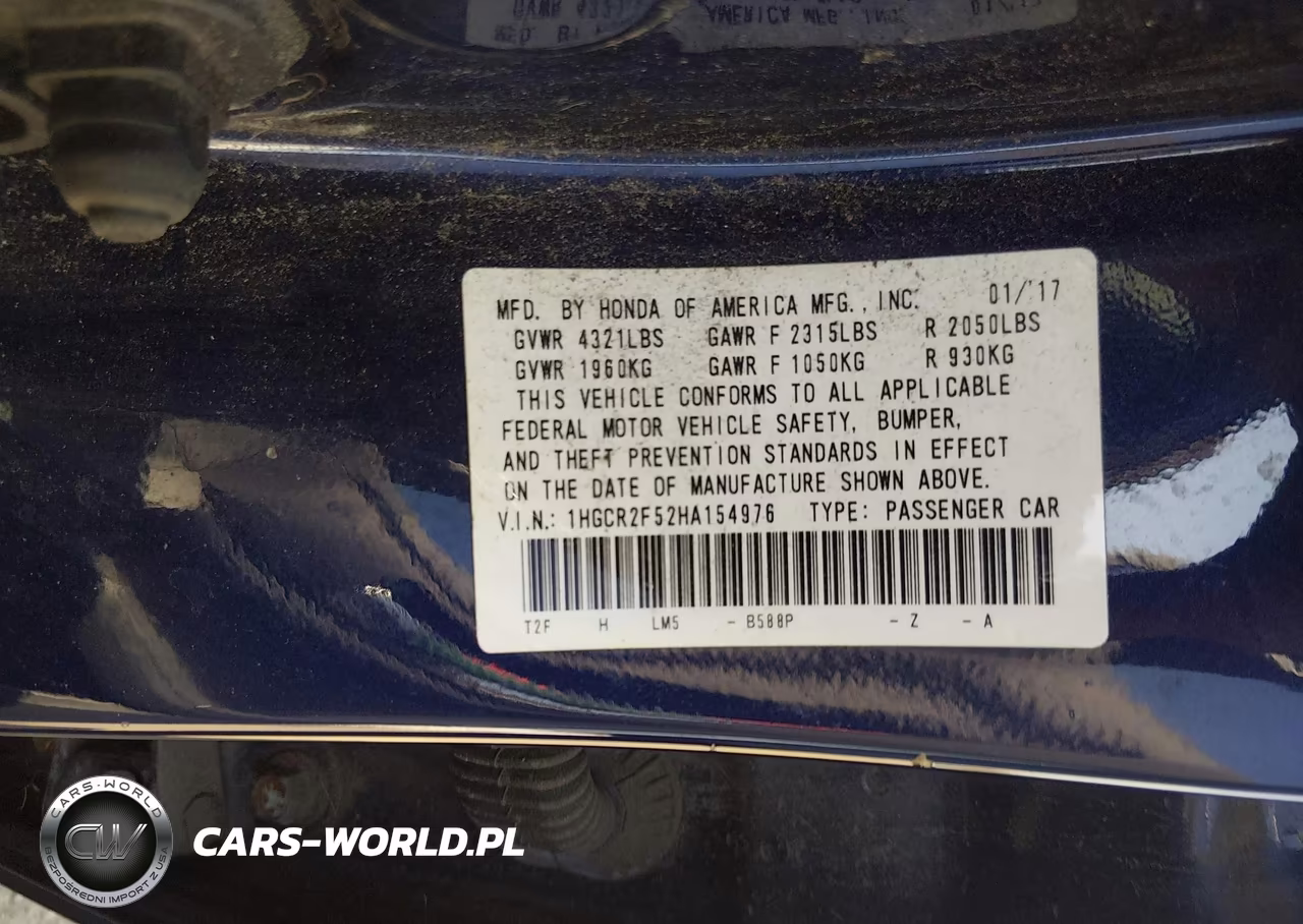 2017 Honda Accord Sport VIN:1HGCR2F52HA154976 - 9