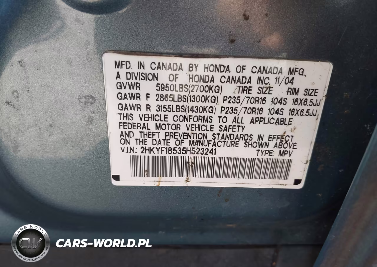 2005 Honda Pilot Ex-L VIN:2HKYF18535H523241 - 9