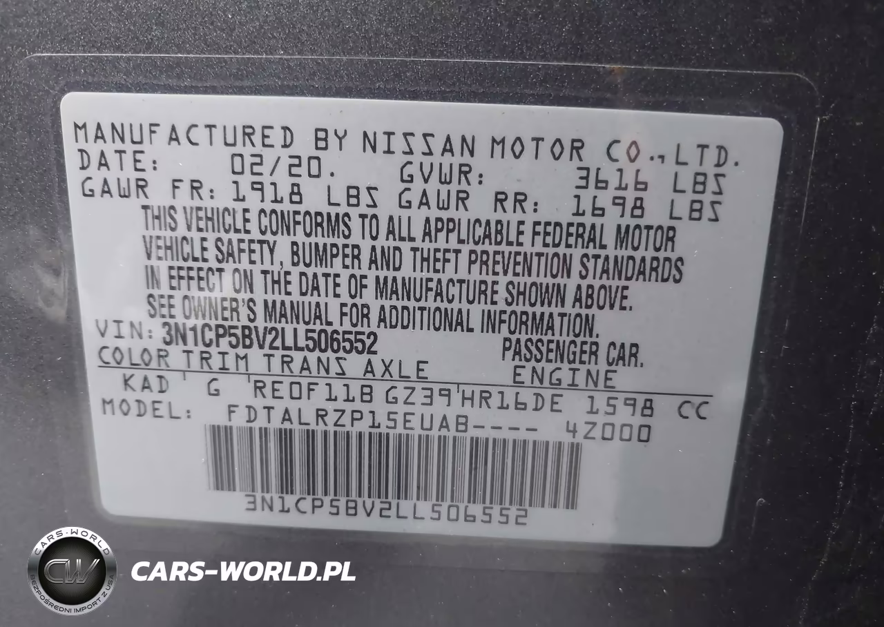 2020 Nissan Kicks S Xtronic Cvt VIN:3N1CP5BV2LL506552 - 9