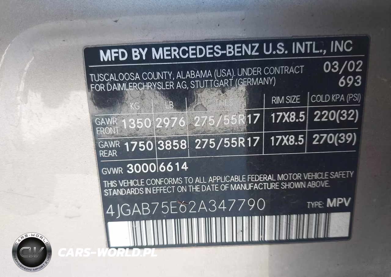 2002 Mercedes-Benz Ml 500 VIN:4JGAB75E62A347790 - 9