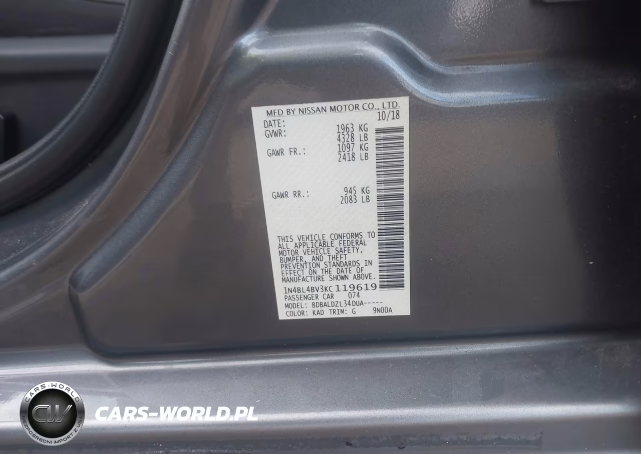 2019 Nissan Altima 2.5 S VIN:1N4BL4BV3KC119619 - 9