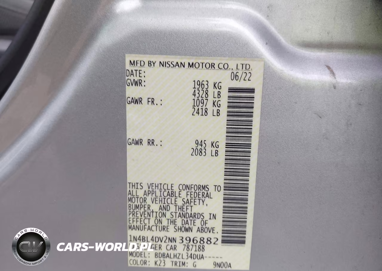 2022 Nissan Altima Sv Fwd VIN:1N4BL4DV2NN396882 - 9