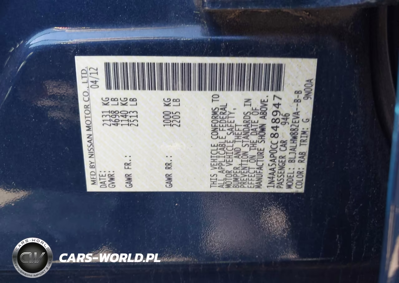 2012 Nissan Maxima 3.5 Sv VIN:1N4AA5AP0CC848947 - 9