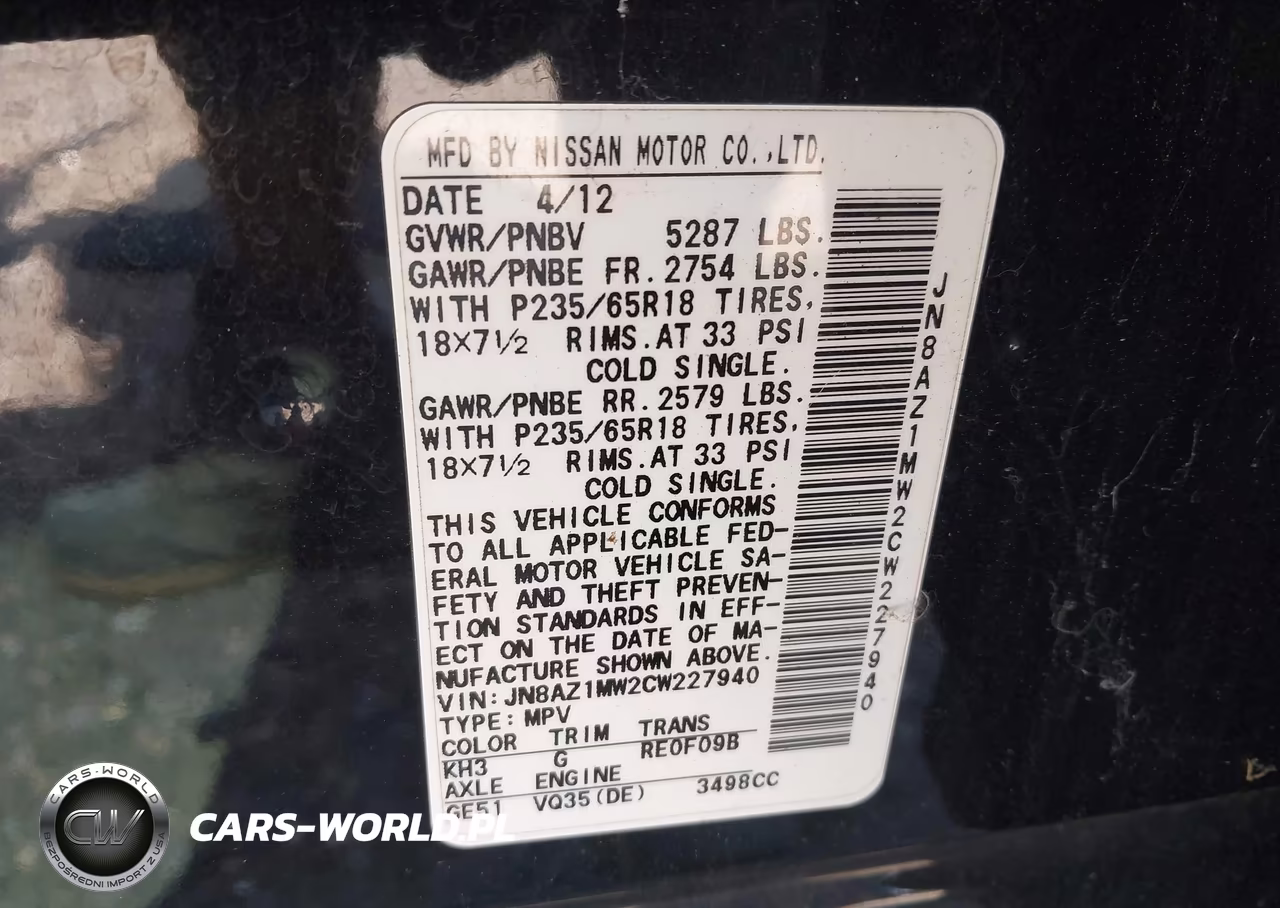 2012 Nissan Murano Sl VIN:JN8AZ1MW2CW227940 - 9
