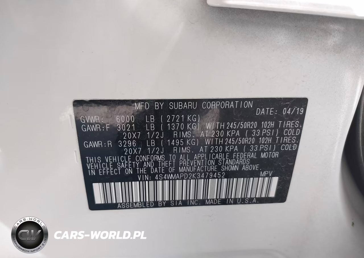 2019 Subaru Ascent Limited VIN:4S4WMAPD2K3479452 - 9