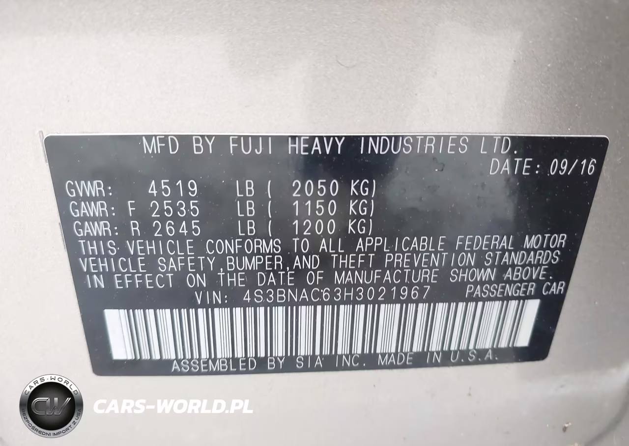 2017 Subaru Legacy 2.5I Premium VIN:4S3BNAC63H3021967 - 9