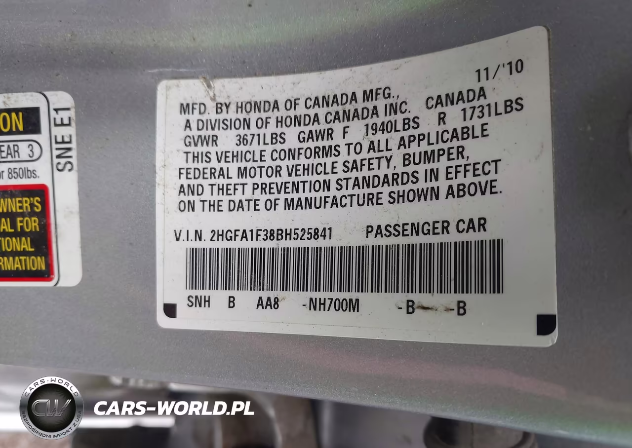 2011 Honda Civic Vp VIN:2HGFA1F38BH525841 - 9